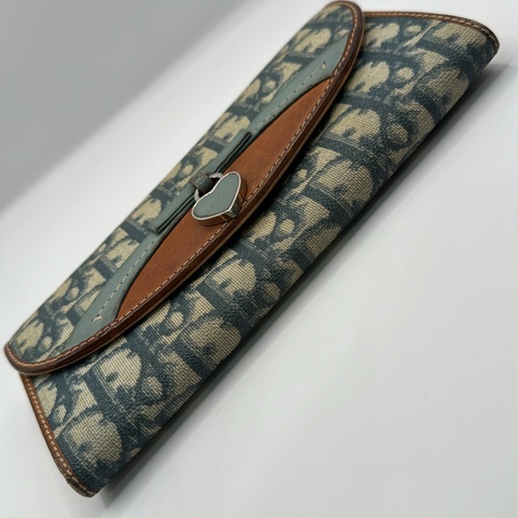 Dior Oblique Heart Lock Charm Wallet Blue Cream Authentic Bifold EUC - Picture 10 of 16